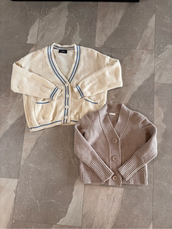 Cider Sweaters - Cider Cream Cardigan with Blue Trim & Cider Taupe Knit Cardigan